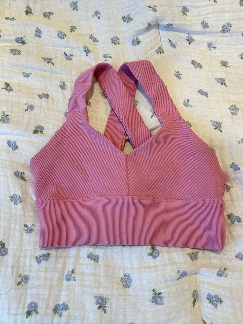 ALO Yoga Dusty Pink Ribbed Crossback Sports Bra